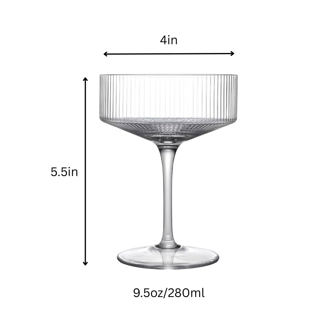 Clear Ribbed Martini Coupe Glasses Set of 2 N23486