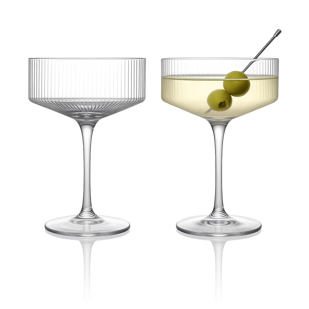 Clear Ribbed Martini Coupe Glasses Set of 2 N23486