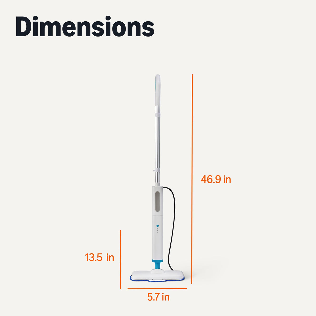 Steam Mop for Sealed Hard Floors, 3 Washable Pads, 20-Foot Cord, White S75531