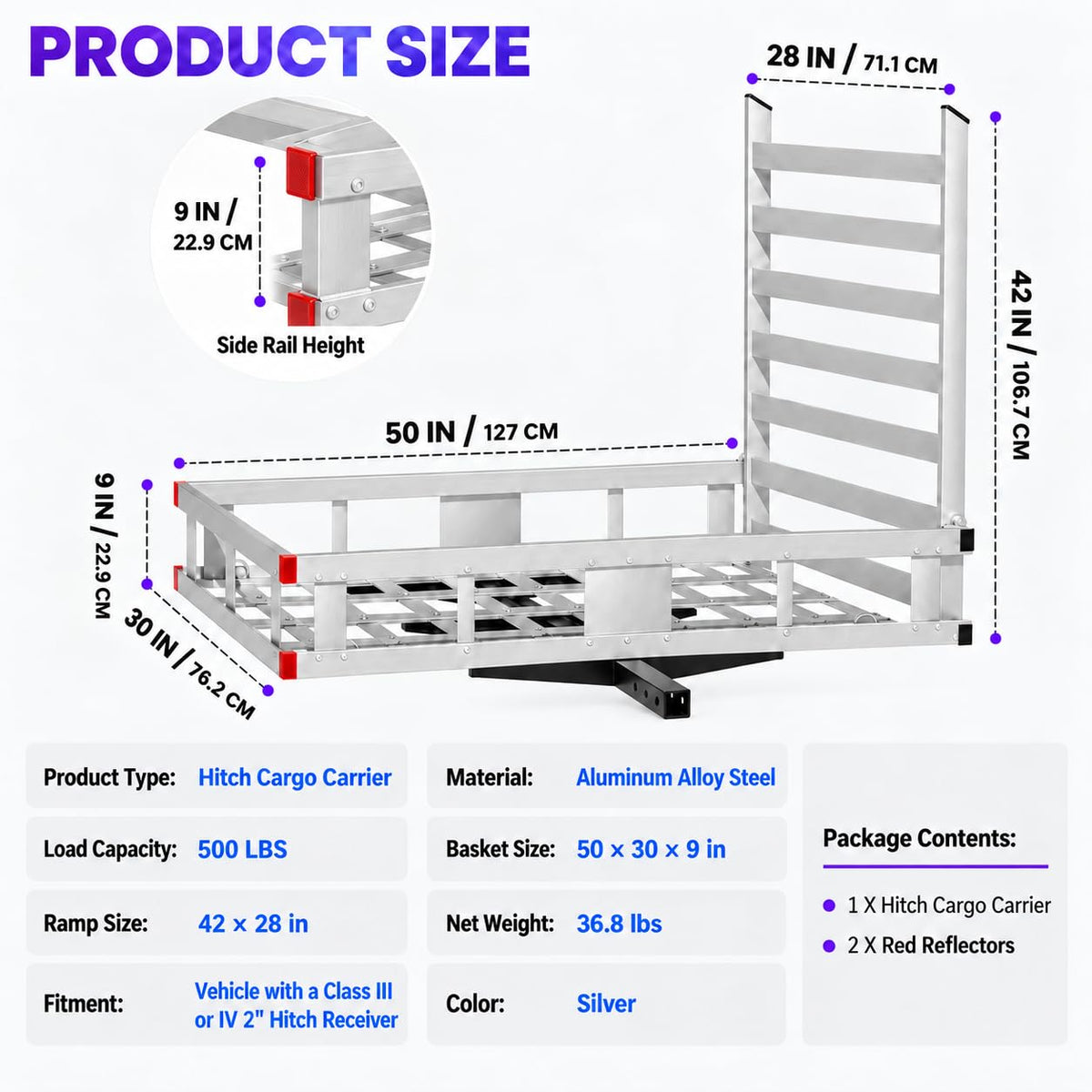 50 × 30 × 9in Aluminum Hitch Cargo Carrier C30637