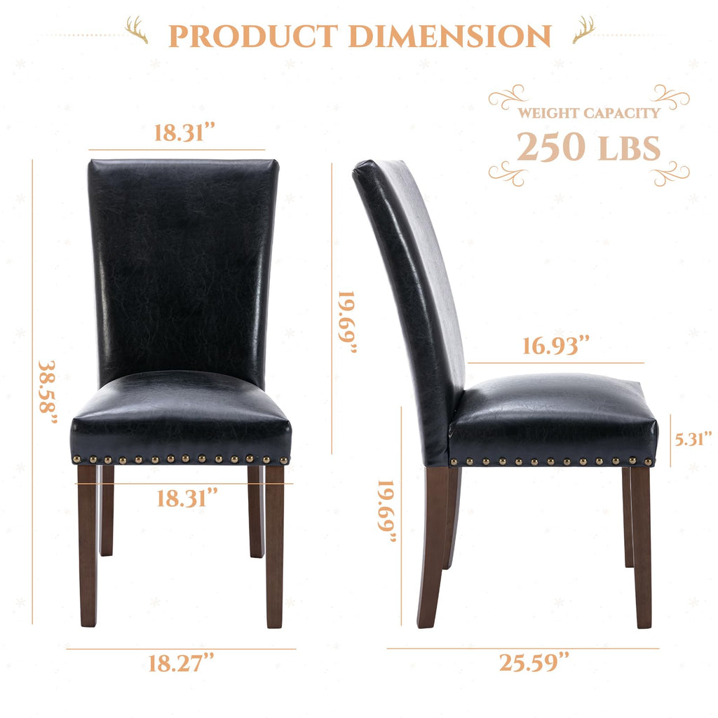 Black Upholstered Dining Chairs Set of 6 with Wood Legs F11605