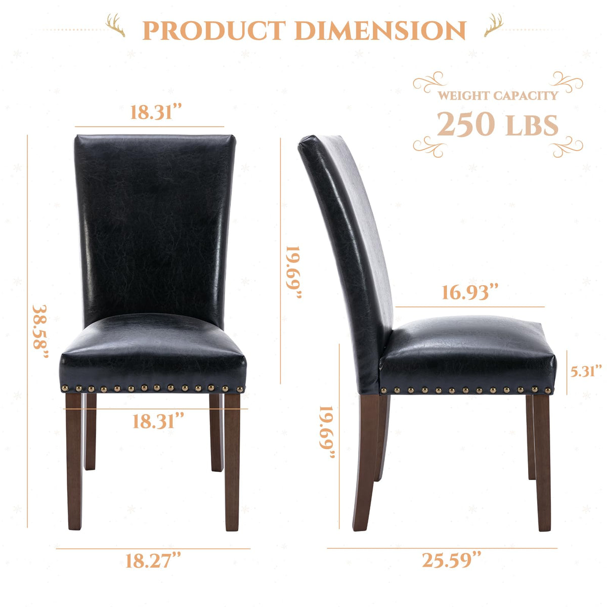 Black Upholstered Dining Chairs Set of 6 with Wood Legs F11605