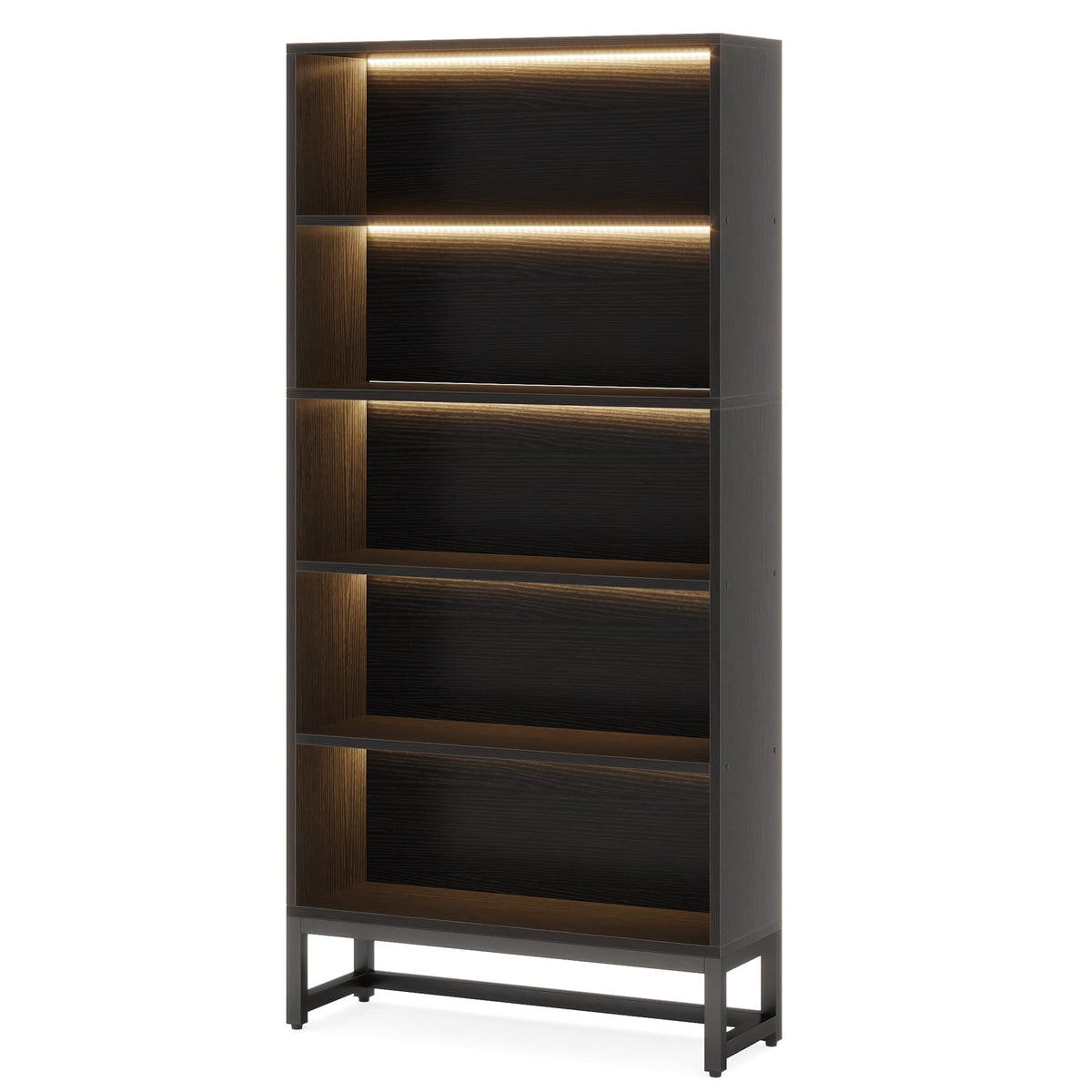 Black 70.8” 5-Tier Bookcase with LED Lights I9762