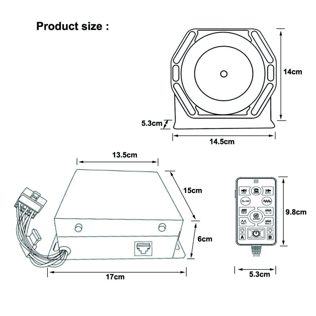 100W Police Siren PA System Kit with Slim Speaker Handheld Microphone P719