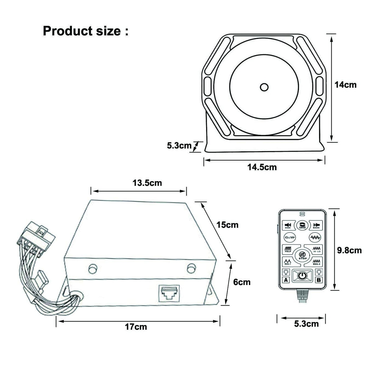 100W Police Siren PA System Kit with Slim Speaker Handheld Microphone P719