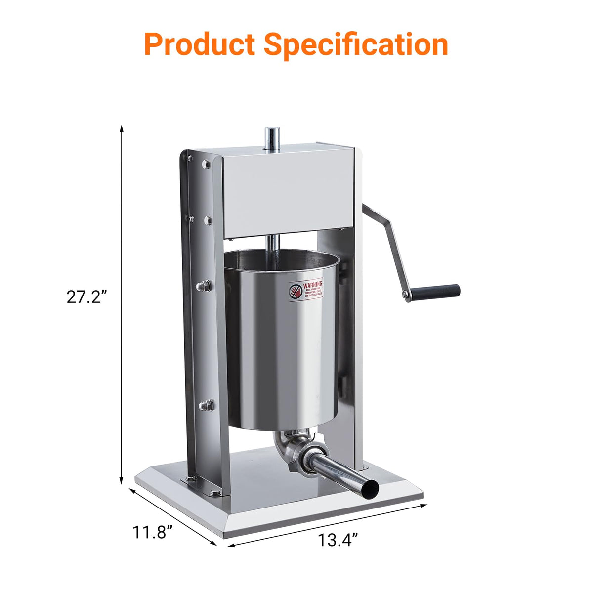 Manual 5L Stainless Steel Sausage Stuffer with 5 Stuffing Tubes Z64898