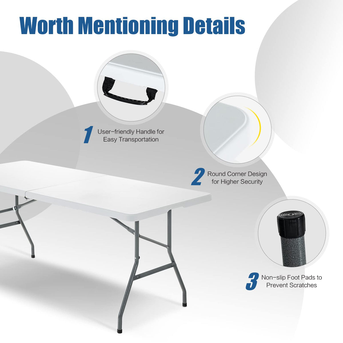 6FT Portable Folding Picnic Table with Handle I799970