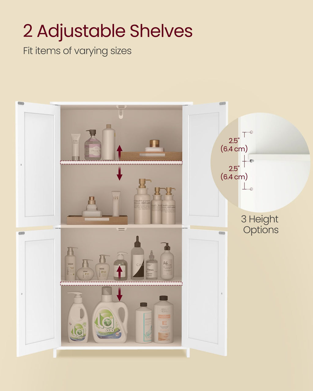 Floor Storage Cabinet with 2 Adjustable Shelves and 4 Doors G163601