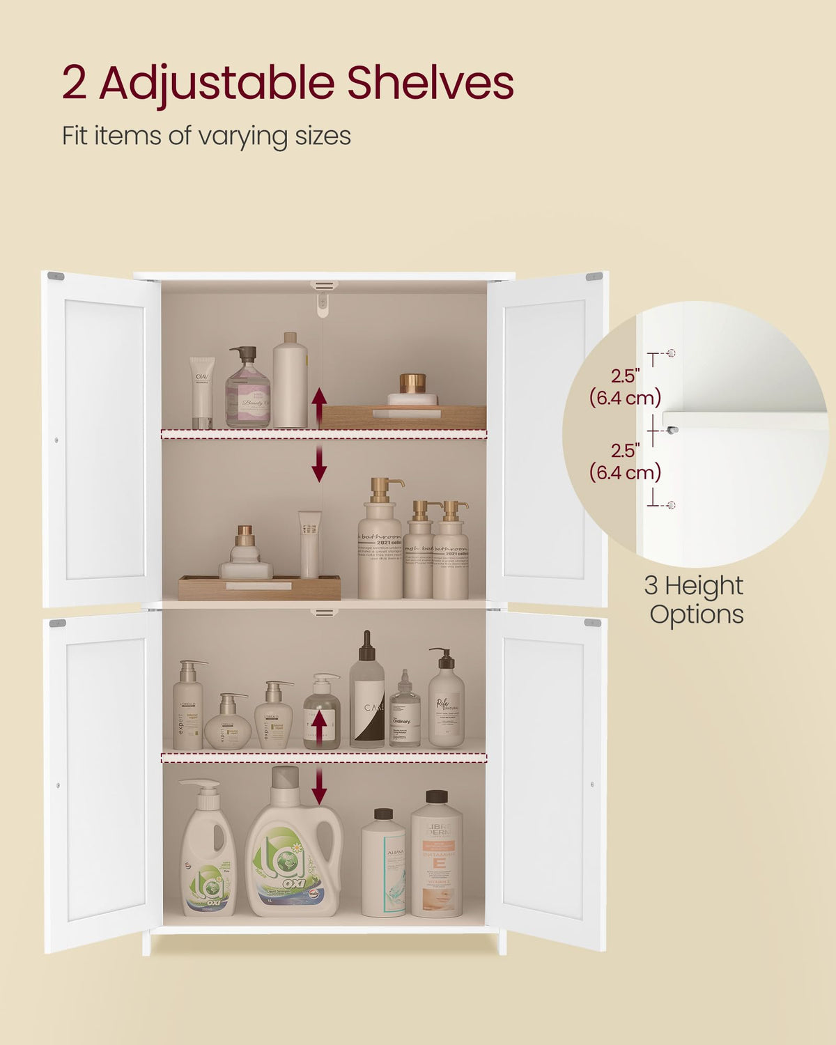 Floor Storage Cabinet with 2 Adjustable Shelves and 4 Doors G163601