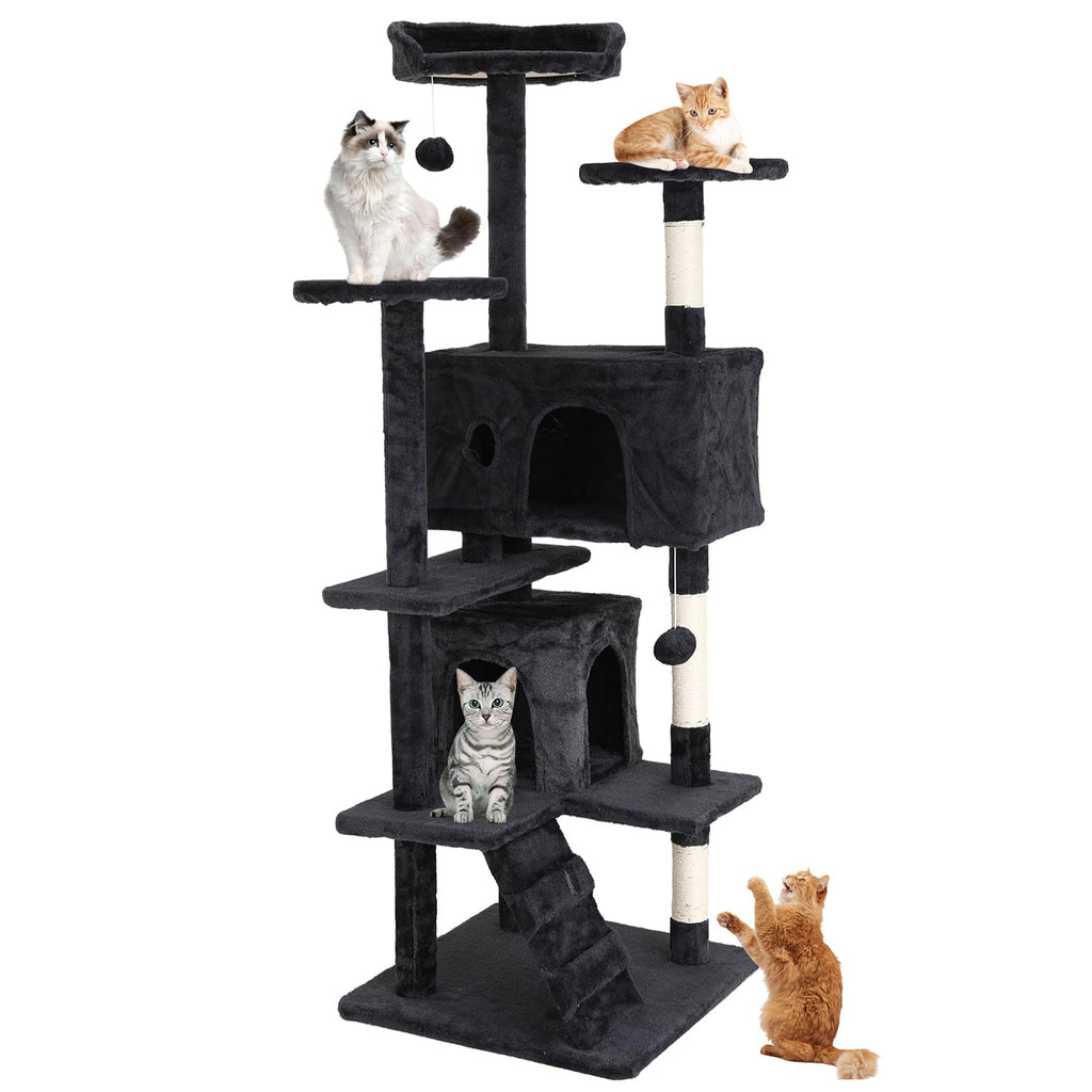70 Inches Multi-Level Cat Tree with Litter Box Enclosure Dark Gray D73256