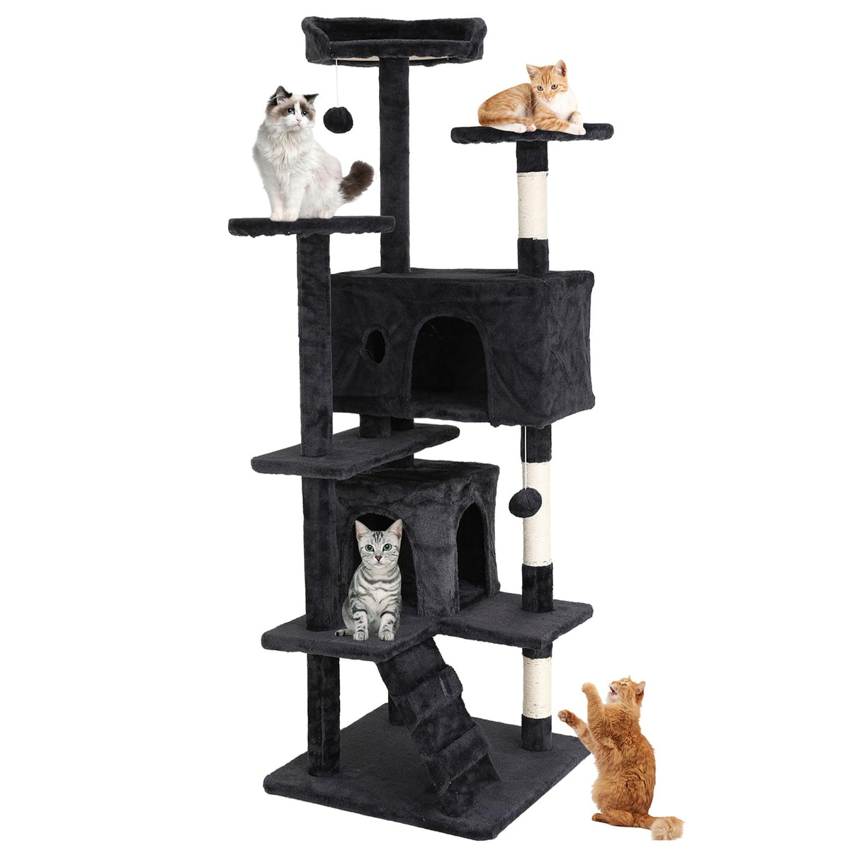 70 Inches Multi-Level Cat Tree with Litter Box Enclosure Dark Gray D73256