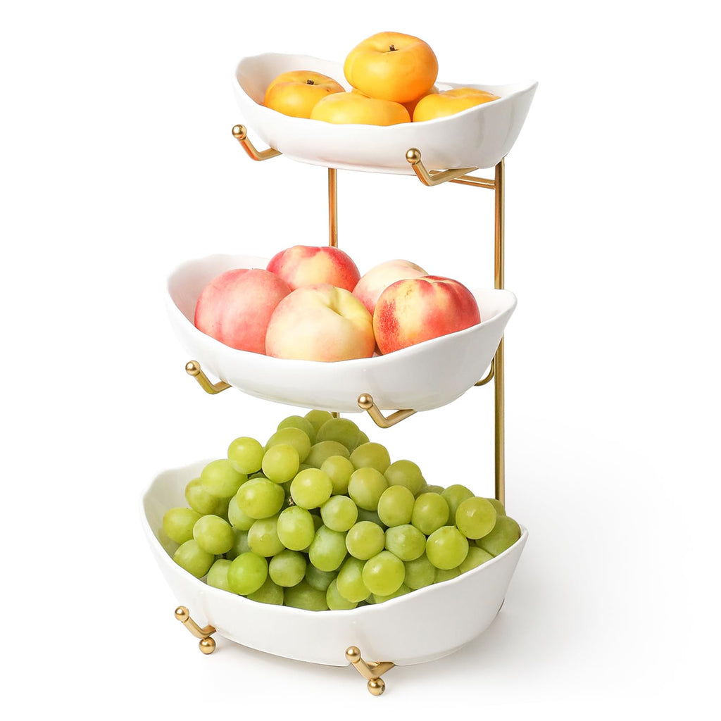3 Tier White Ceramic Fruit Bowl Q4137