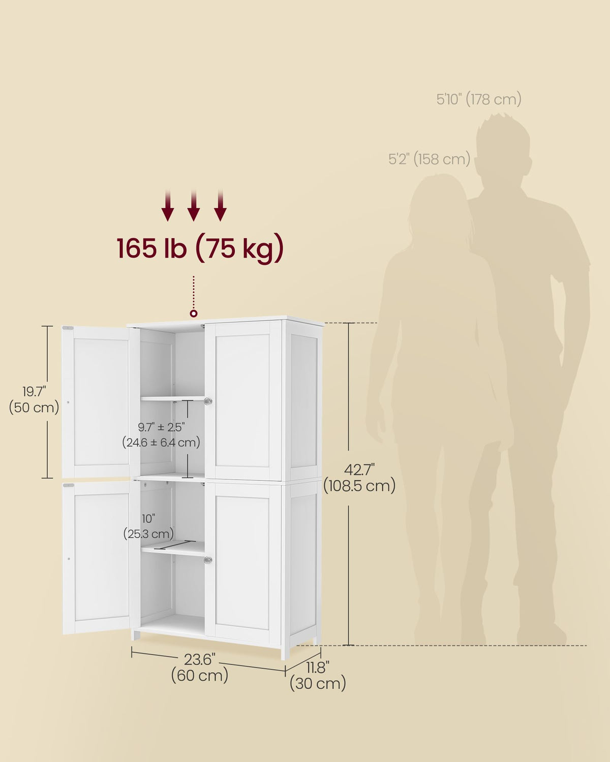 Floor Storage Cabinet with 2 Adjustable Shelves and 4 Doors G163601
