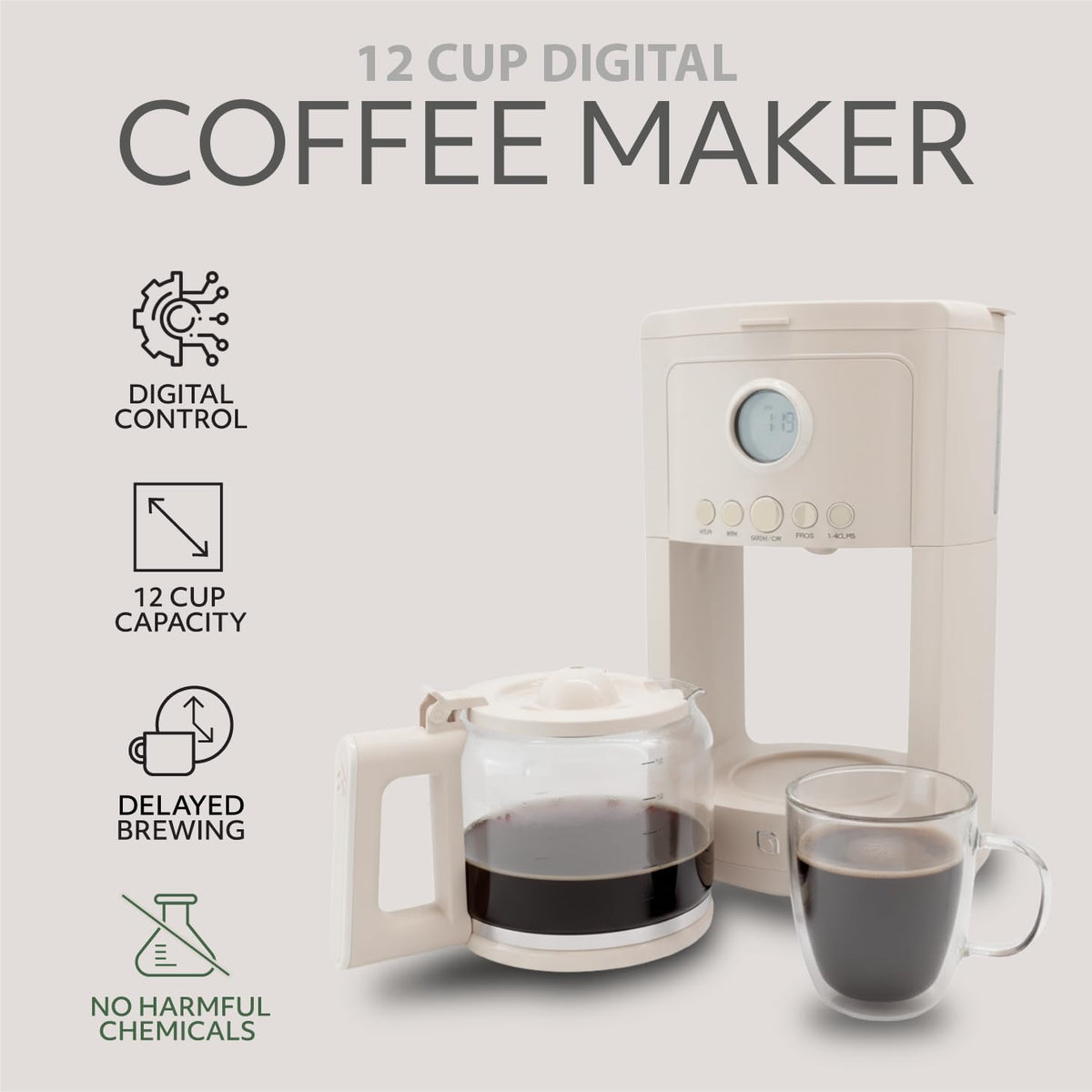 12 Cup Programmable Drip Coffee Maker with Glass Pot C758653