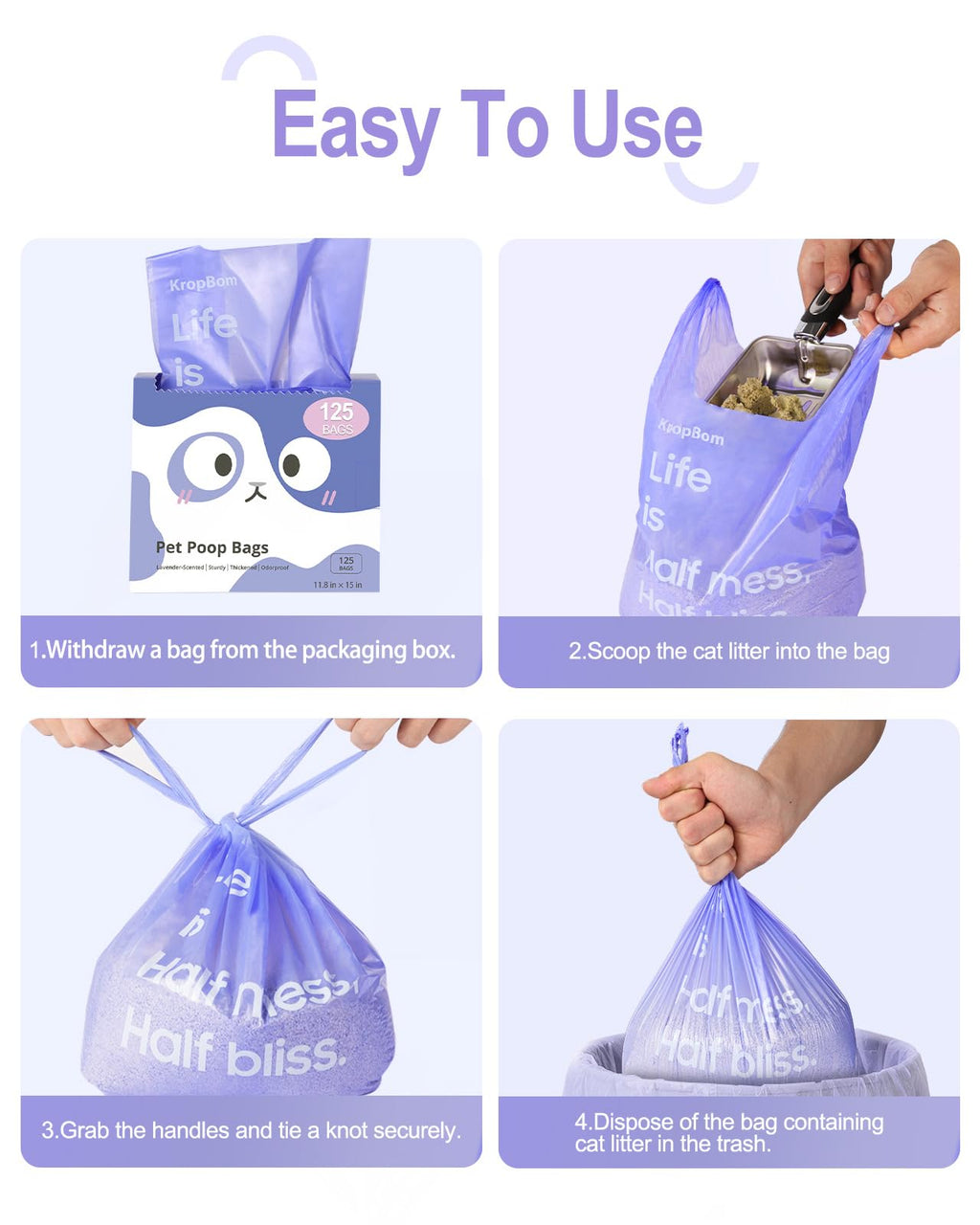 125 Count Lavender Scented Cat Litter Bags with Handles T791969