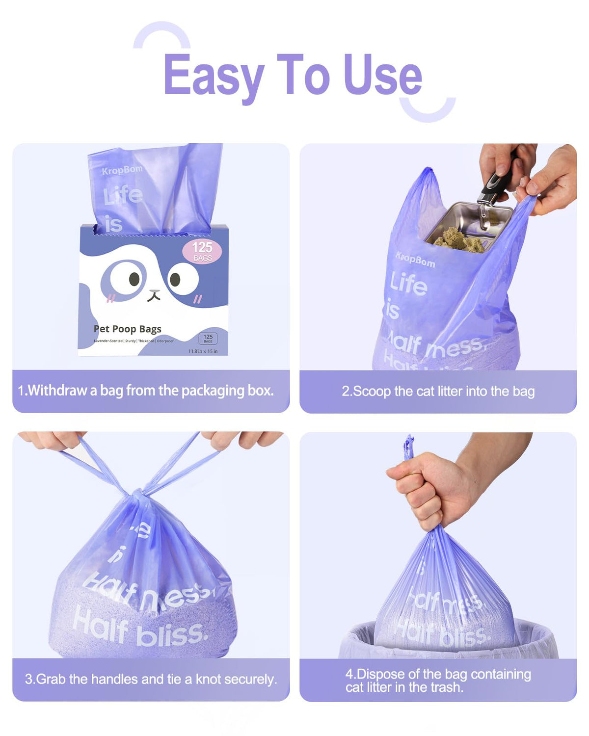125 Count Lavender Scented Cat Litter Bags with Handles T791969