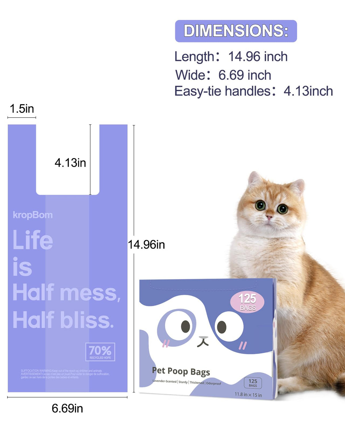 125 Count Lavender Scented Cat Litter Bags with Handles T791969