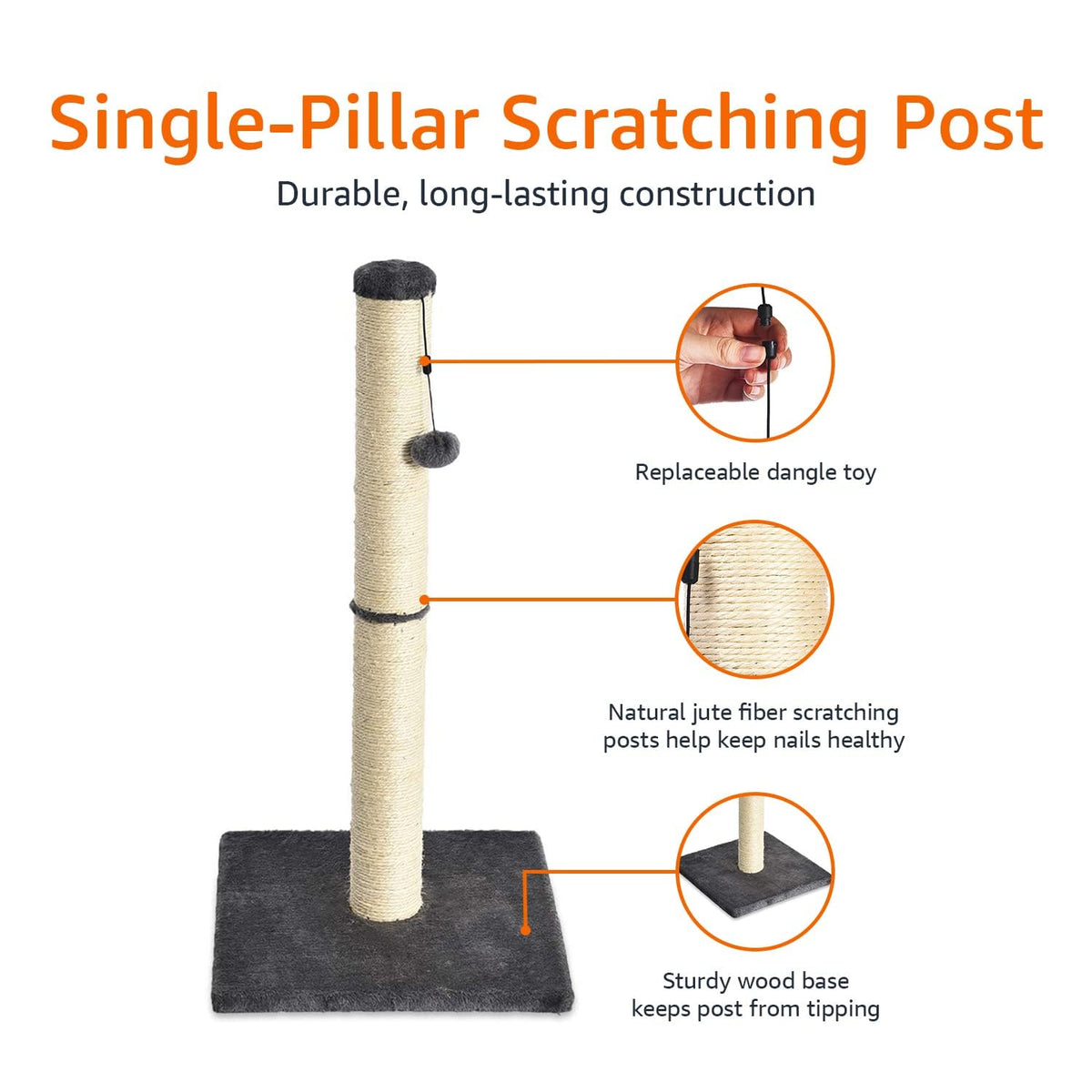 Cat Scratching Post with Dangling Ball Toy, Grey P3919