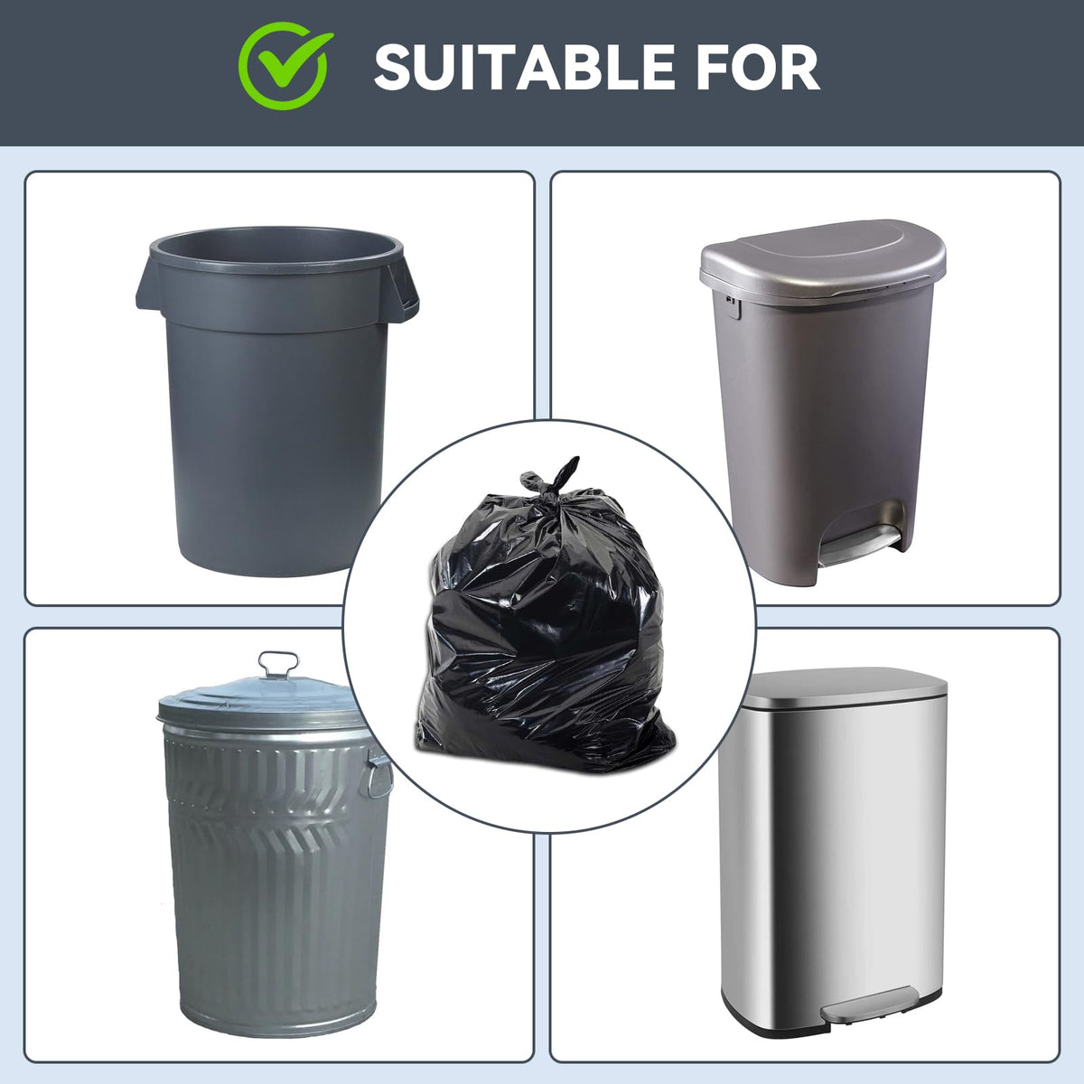 45 Gallon Heavy Duty Black Plastic Trash Bags 50 Count M951