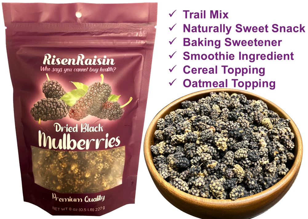 Dried Black Mulberries 8 oz No Sugar Added E139