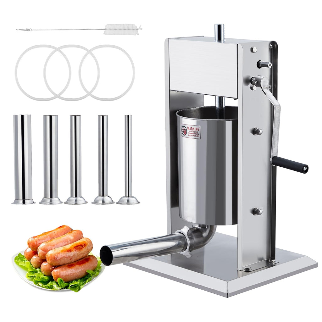 Manual 5L Stainless Steel Sausage Stuffer with 5 Stuffing Tubes Z64898