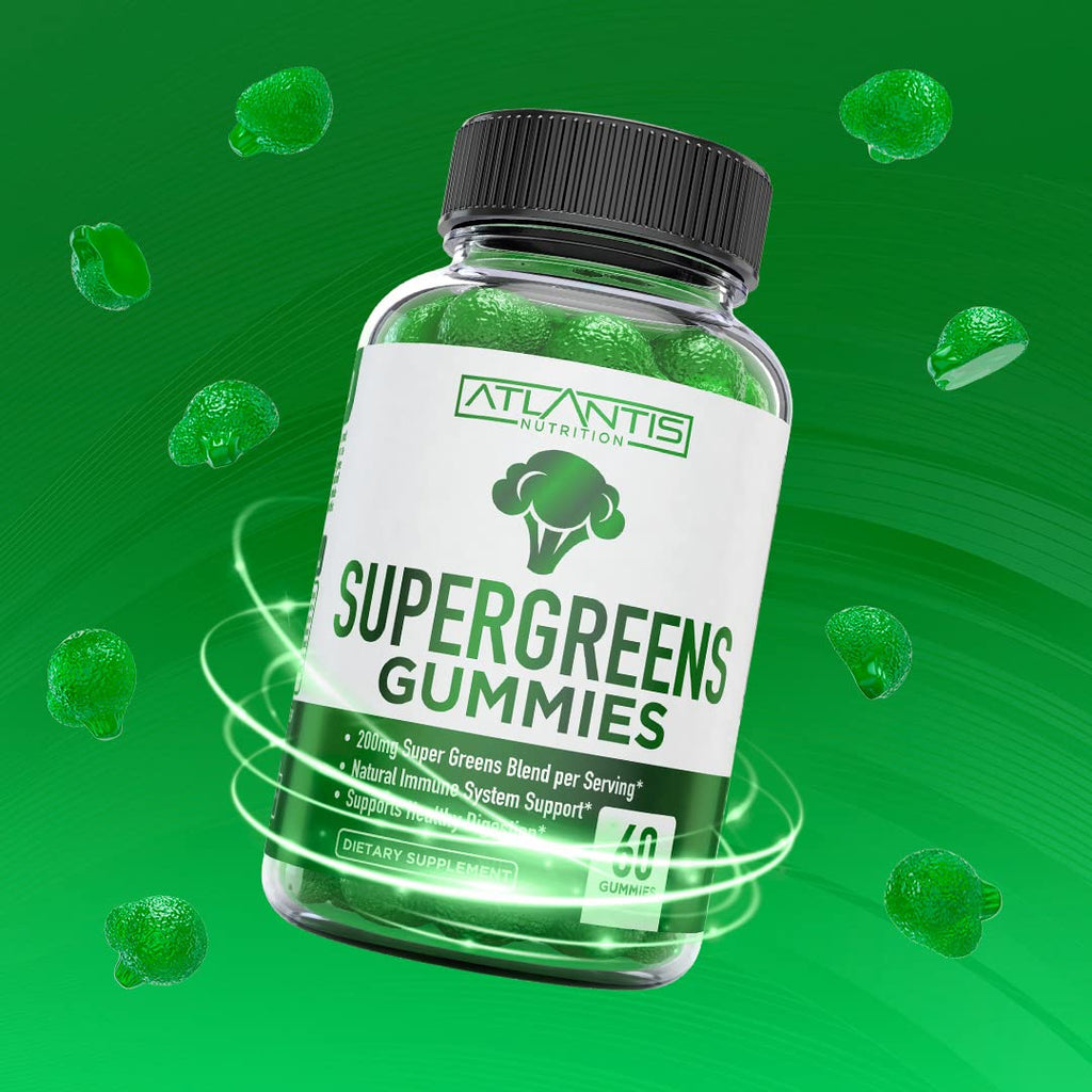 Supergreens Gummies Supplement with Spinach, Broccoli, Moringa, Beet Root, Celery, Green Tea, & Acai, Natural Raspberry Flavor, 60 cnt O70529