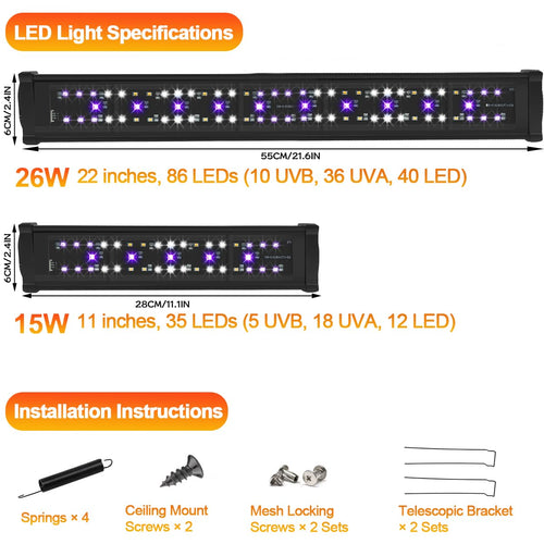12" T5 UVB Reptile Light Fixture Kit + 11" LED UVB Reptile Light G63694