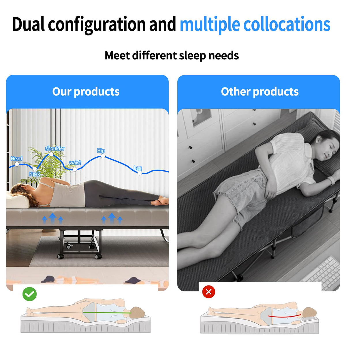 Queen Size Folding Bed with Memory Mattress V7816
