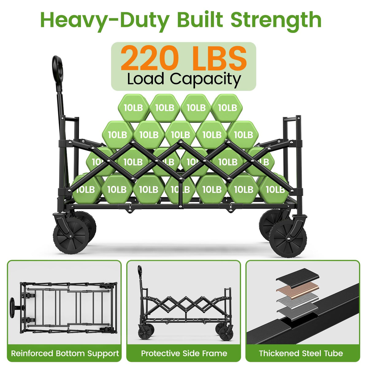 35" Extra Long Folding Wagon with Adjustable Handle & Wheels, Black A2227