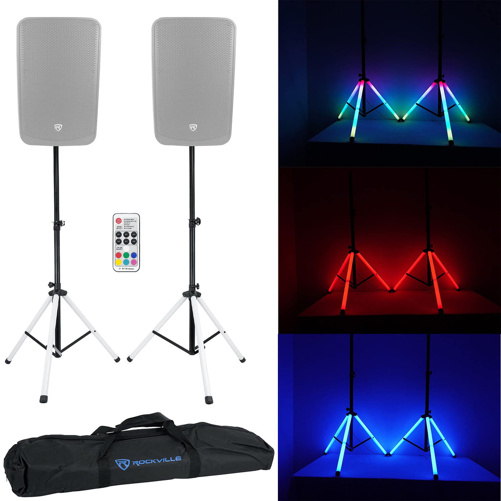 12-Inch Powered PA Speakers 2-Pack with LED Stands C573