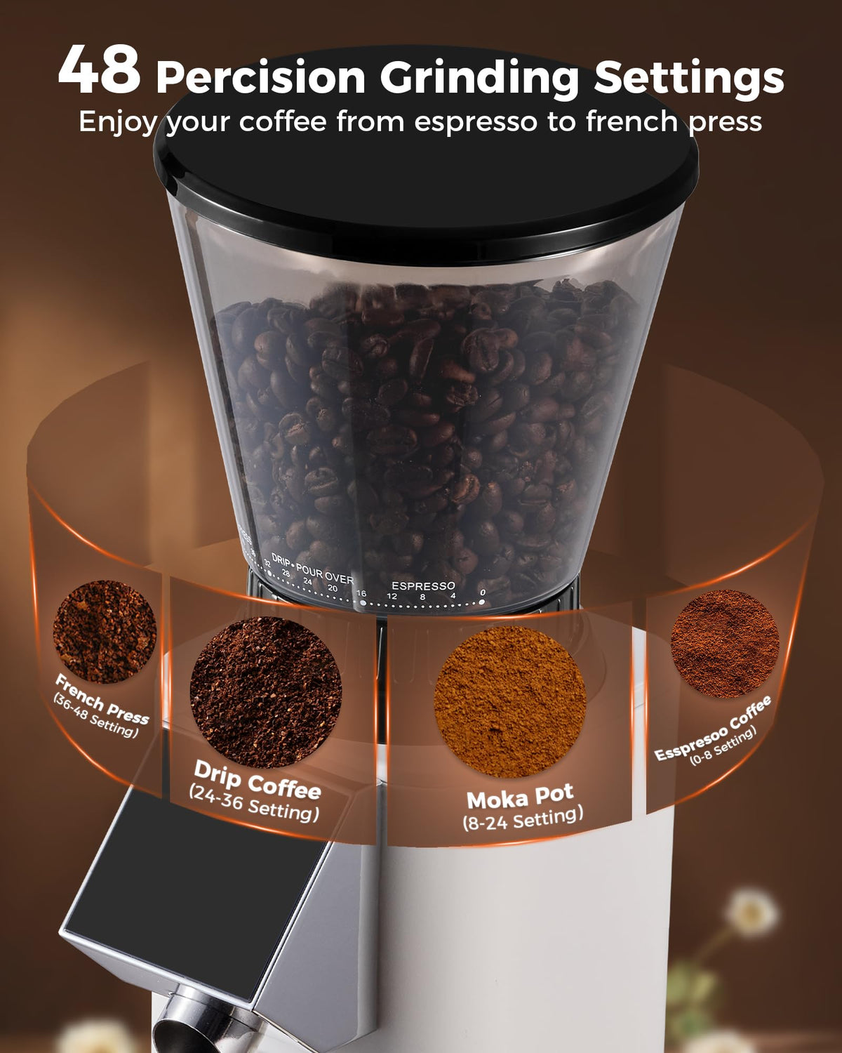 Conical Burr Coffee Grinder, 48 Grind Settings, Ivory M68820