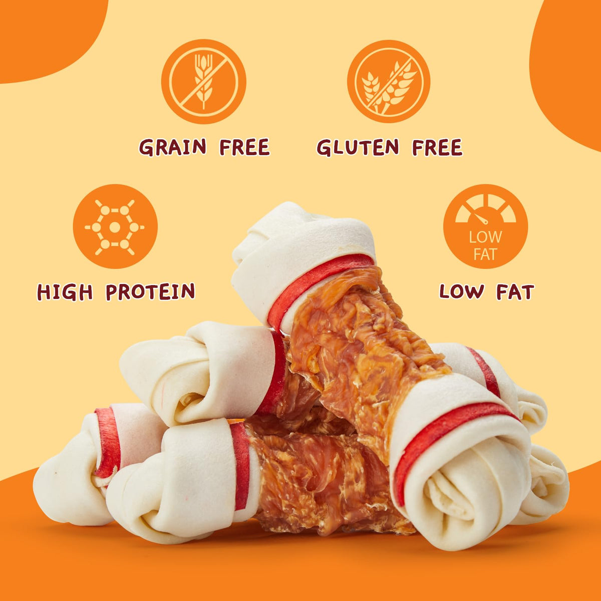 6.5" Chicken Wrapped Rawhide Knotted Bones, 2 lb (3 Packs) J311843