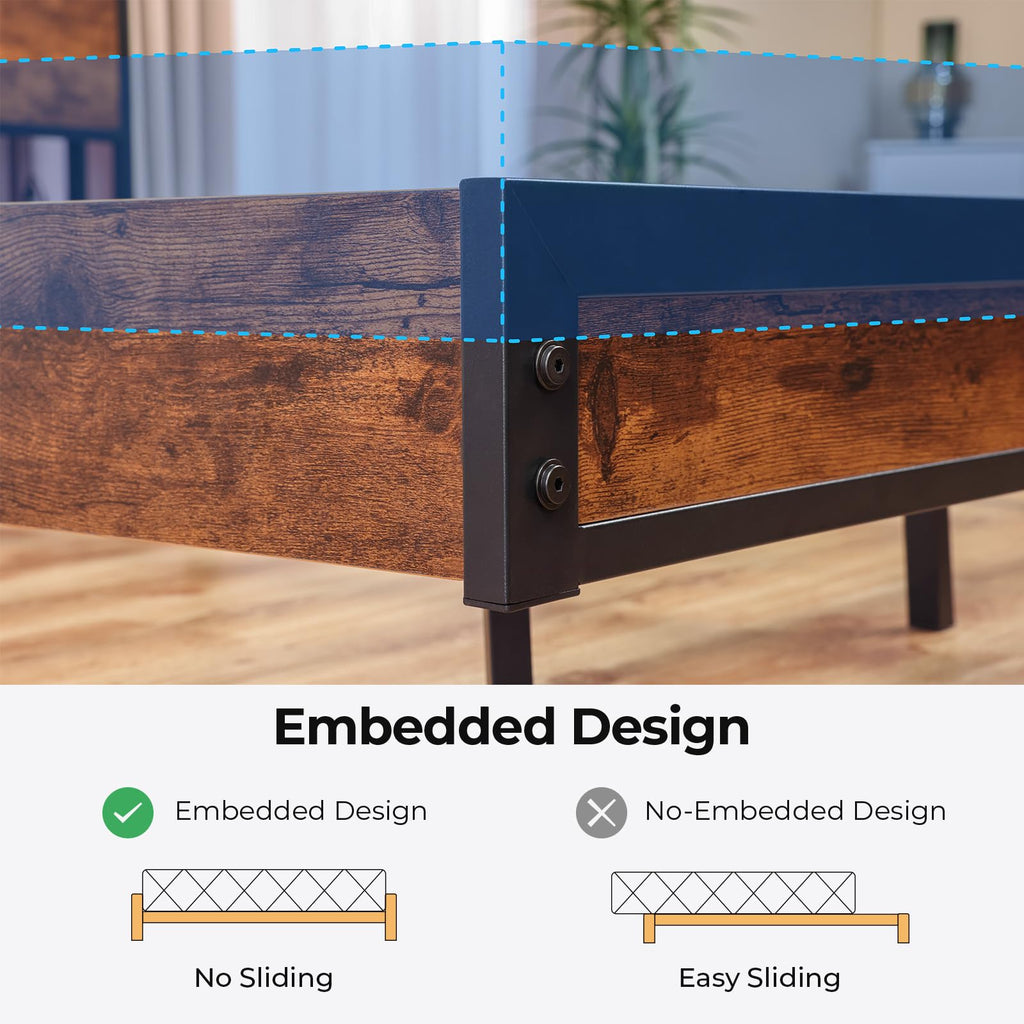 Queen Size Metal Platform Bed Frame with Storage Headboard L14452