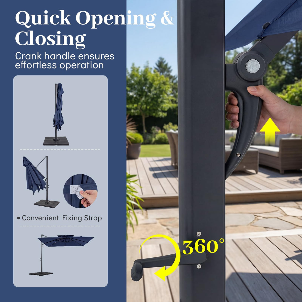 10 FT Navy Blue Cantilever Patio Umbrella T369