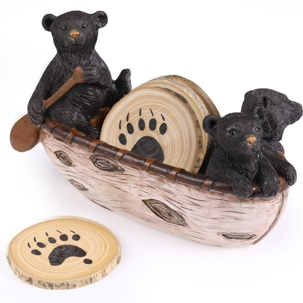Black Bear Coaster Set with Canoe Holder A3406