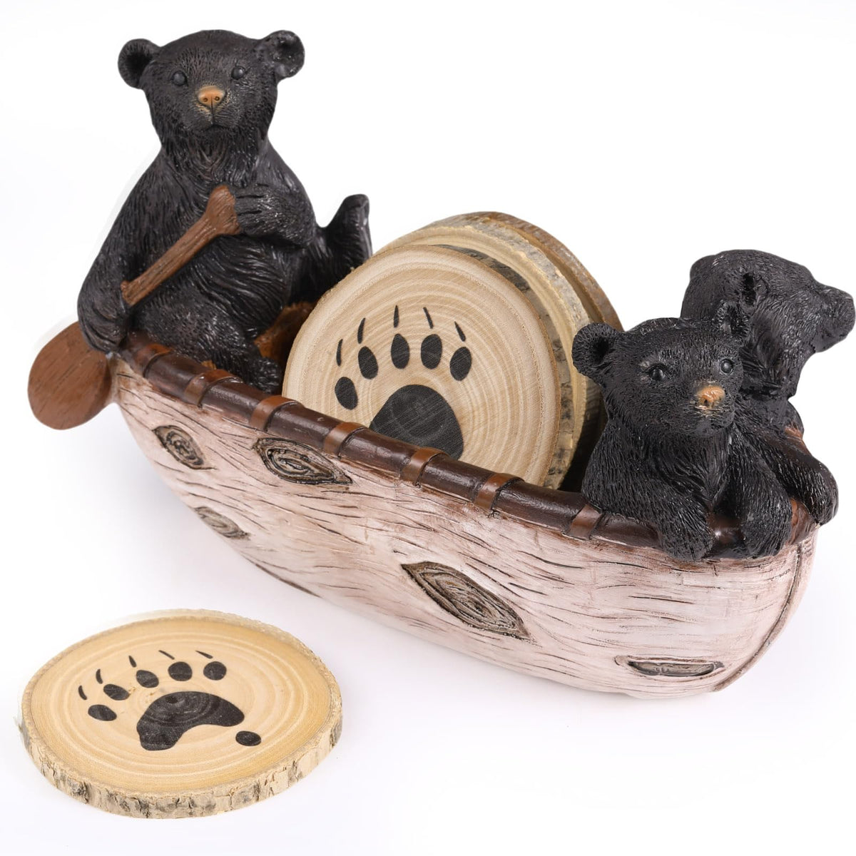 Black Bear Coaster Set with Canoe Holder A3406