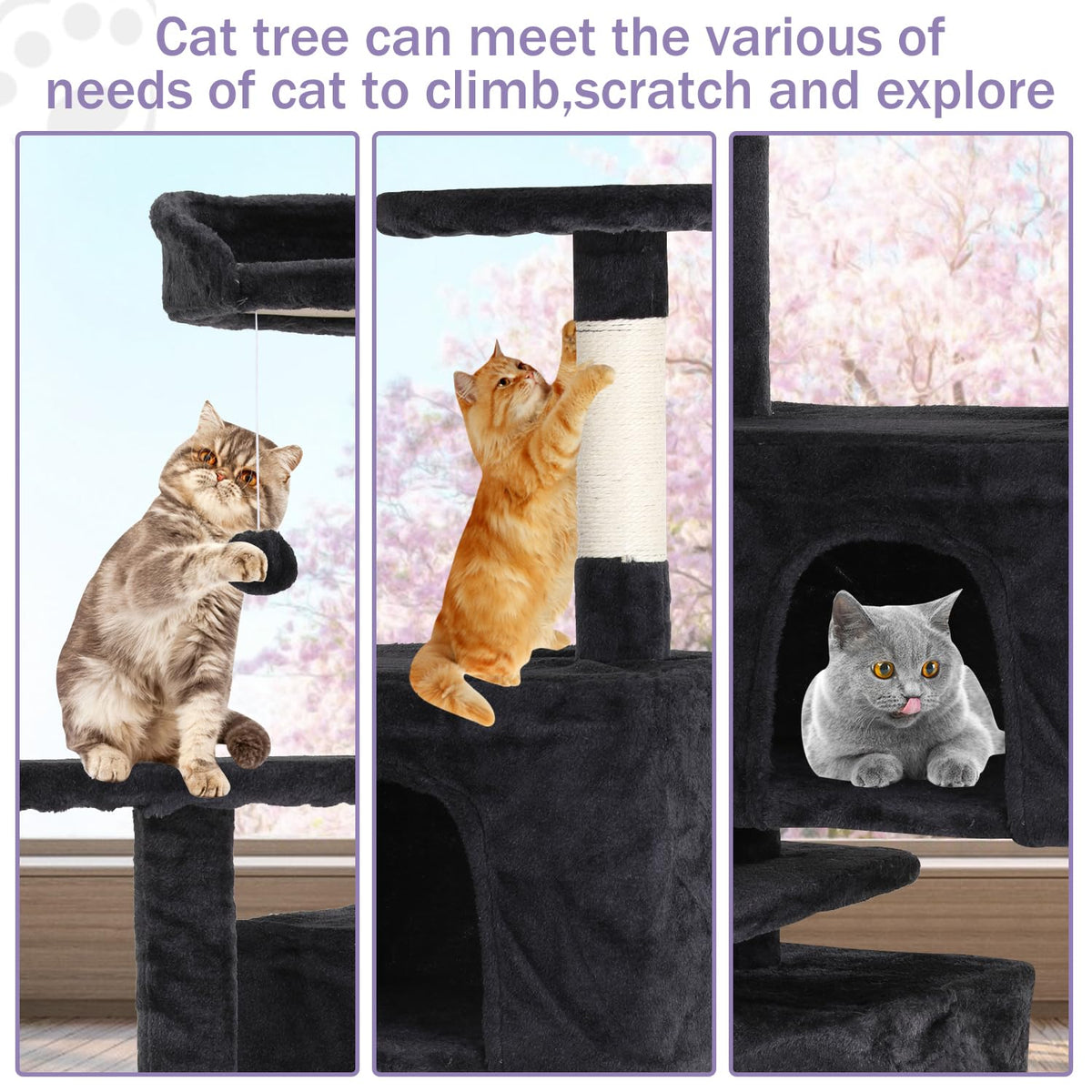 70 Inches Multi-Level Cat Tree with Litter Box Enclosure Dark Gray D73256