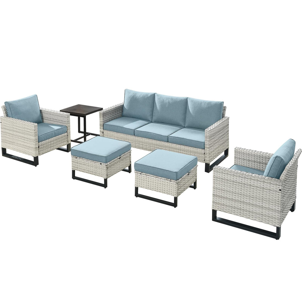 6 Piece Wicker Patio Conversation Set with Couch and Side Table E42347