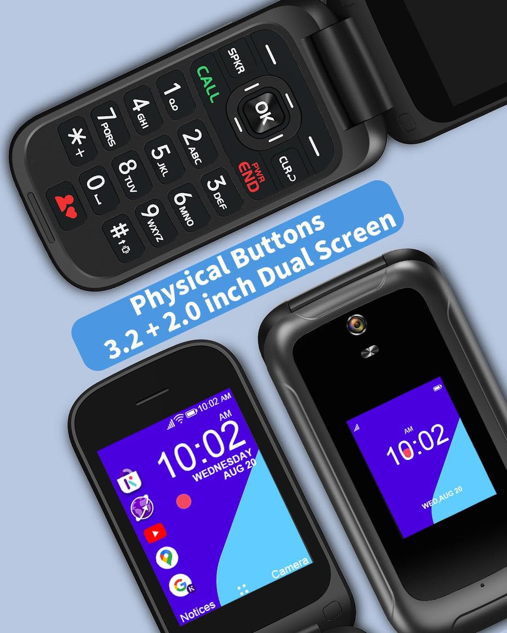 4G Flip Phone Unlocked Dual Screen Basic Phone Black V23358