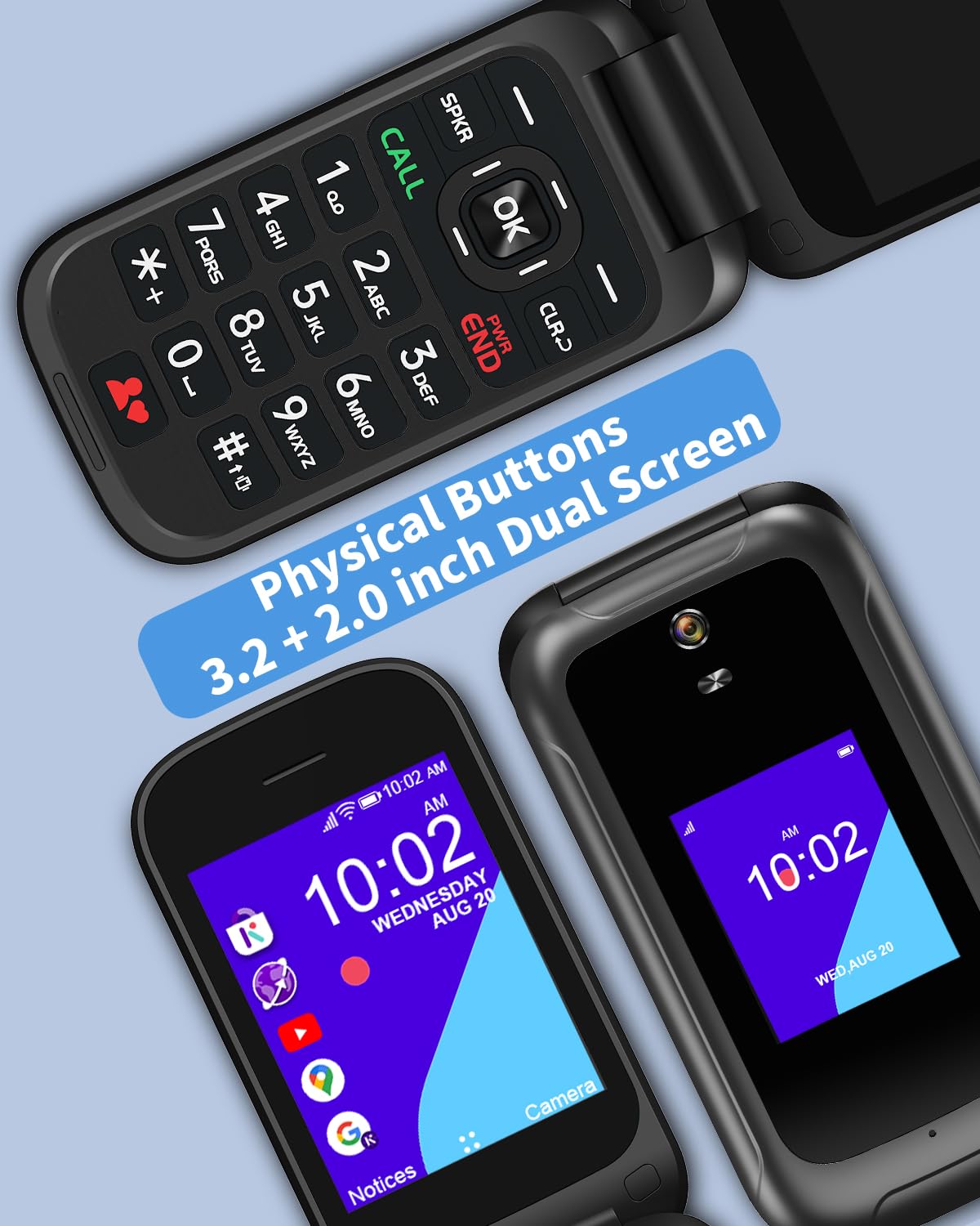 4G Flip Phone Unlocked Dual Screen Basic Phone Black V23358