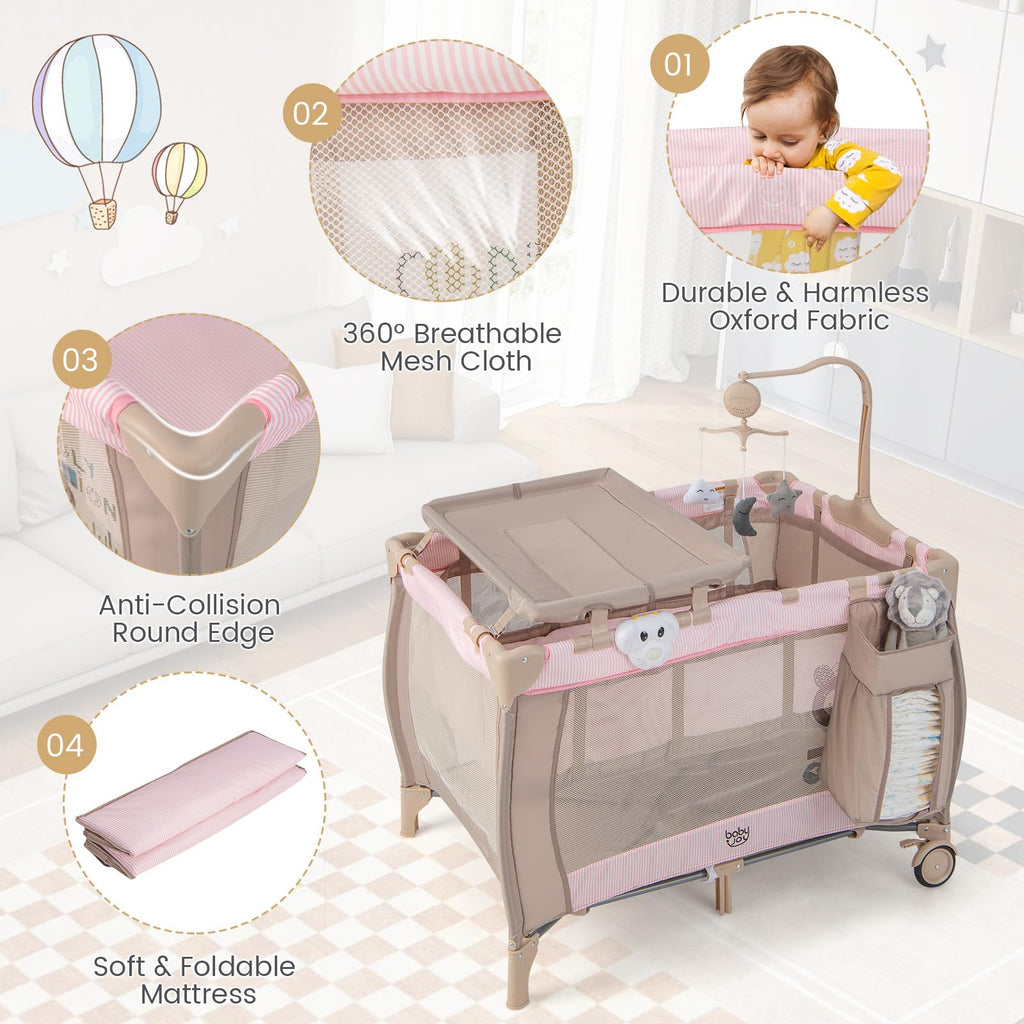 3 in 1 Pink Pack and Play with Bassinet B45481
