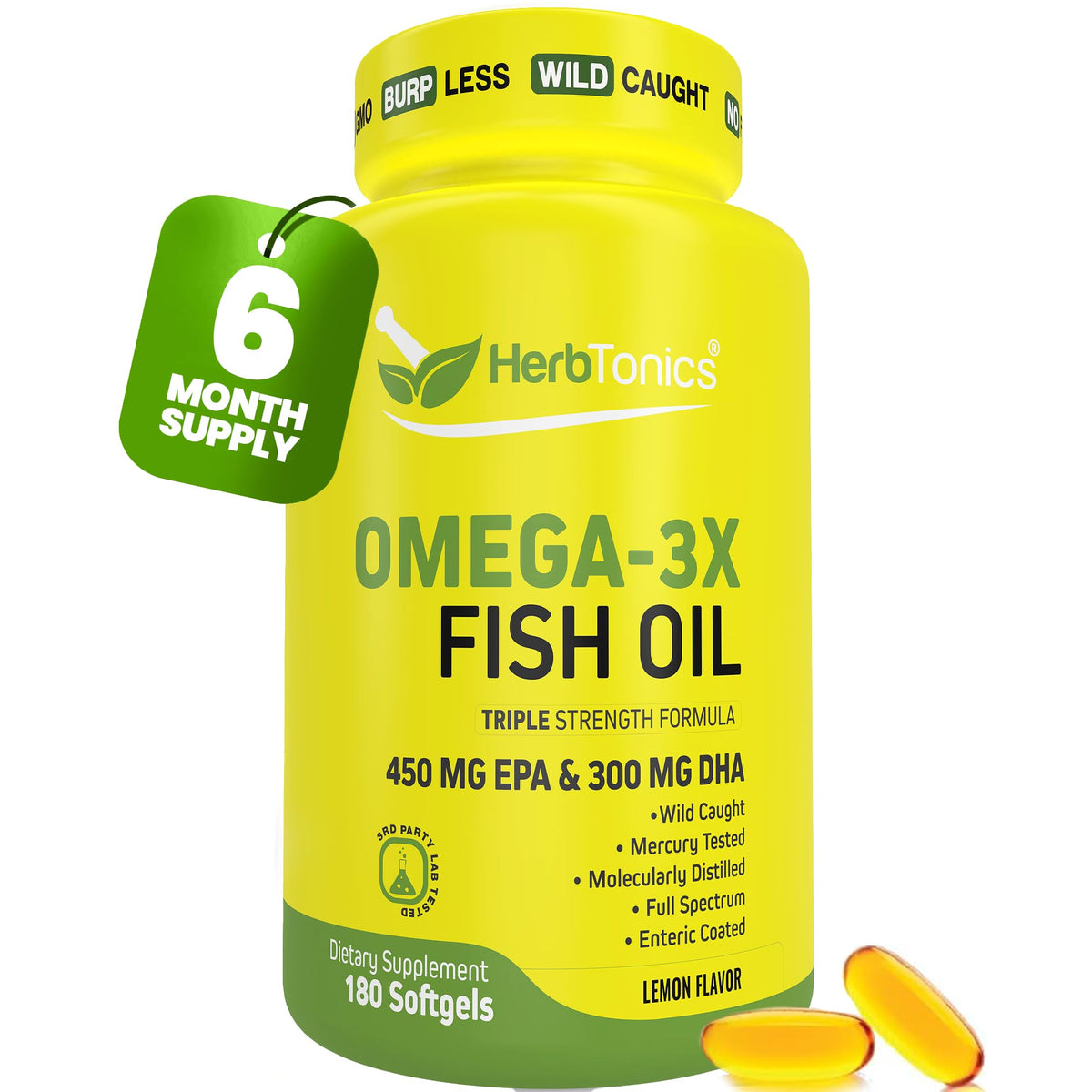 Omega 3 Fish Oil 1250mg Lemon Flavor 180 Softgels Q661957