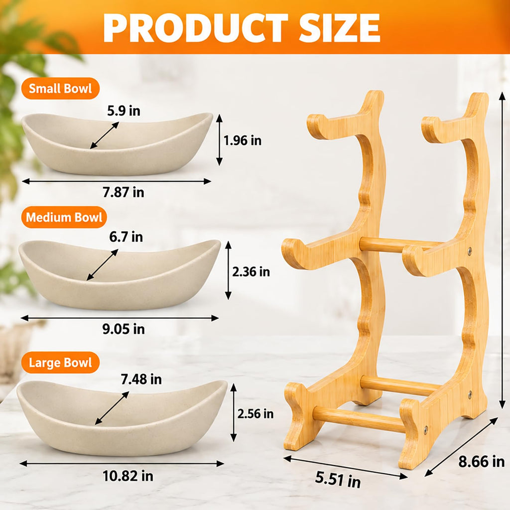 3 Tier Ceramic Fruit Basket with Bamboo Stand K79413