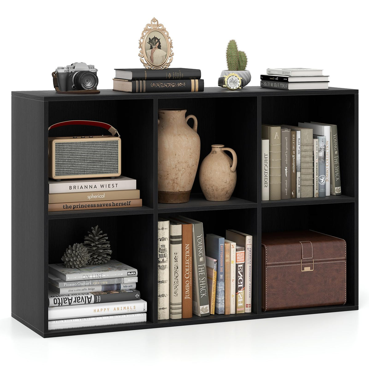 Black 6-Cube 3-Tier Bookcase H7459