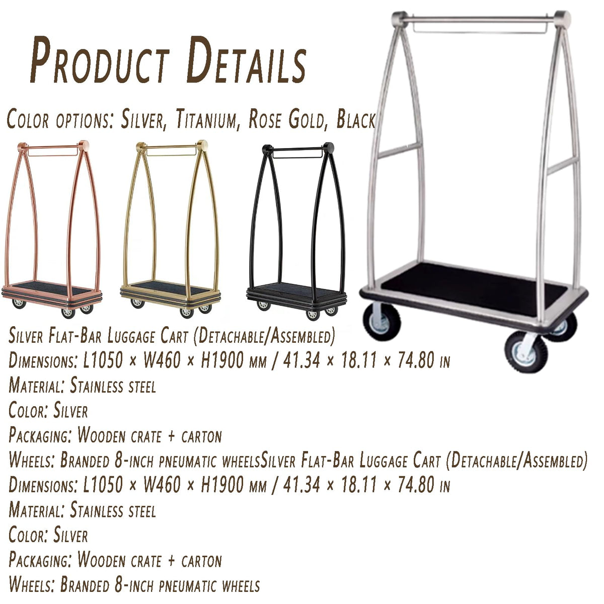 Heavy Duty Luggage Cart with Stainless Steel Frame K44372