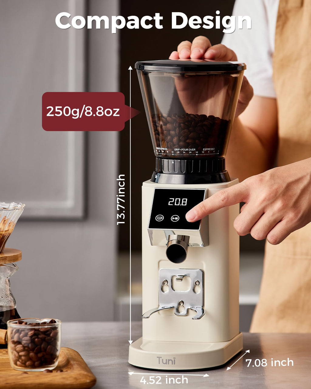 Conical Burr Coffee Grinder, 48 Grind Settings, Ivory M68820