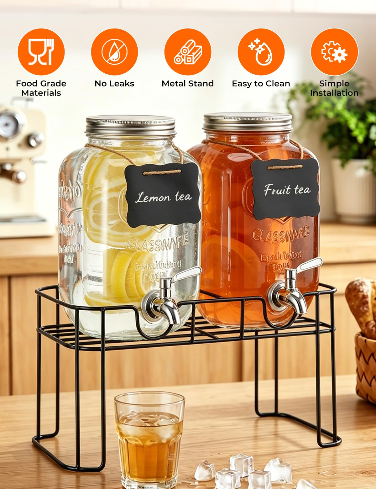 Glass Drink Dispensers 2 Pack with Stand S23450