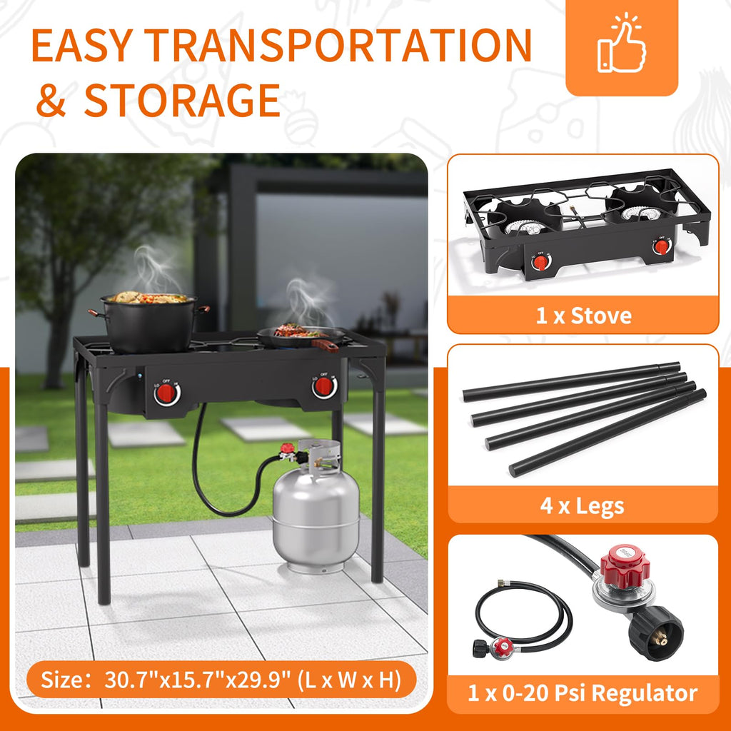 2 Burner High Pressure Propane Camping Stove with Detachable Legs N46561