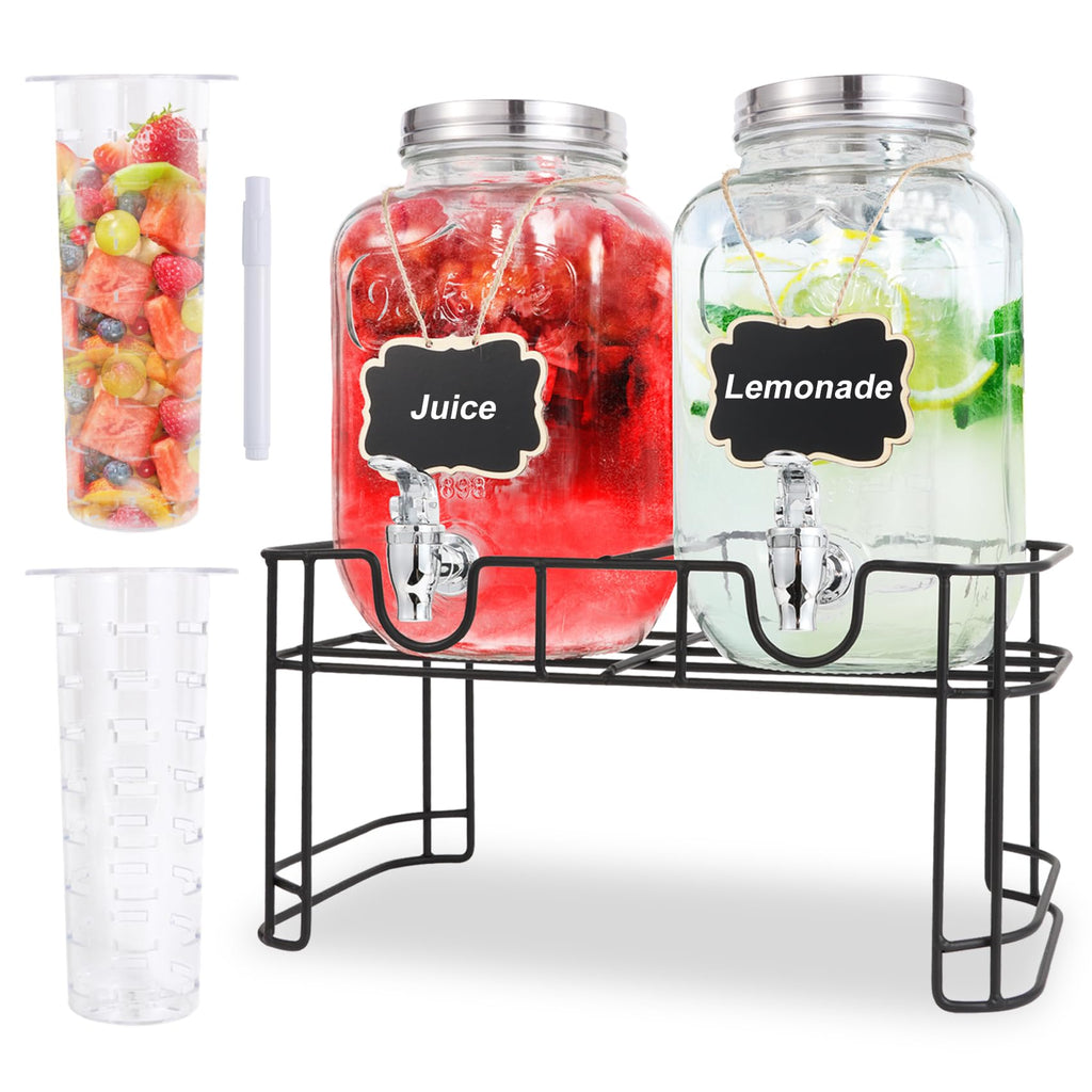 1 Gallon Glass Drink Dispenser Set of 2 Q3906