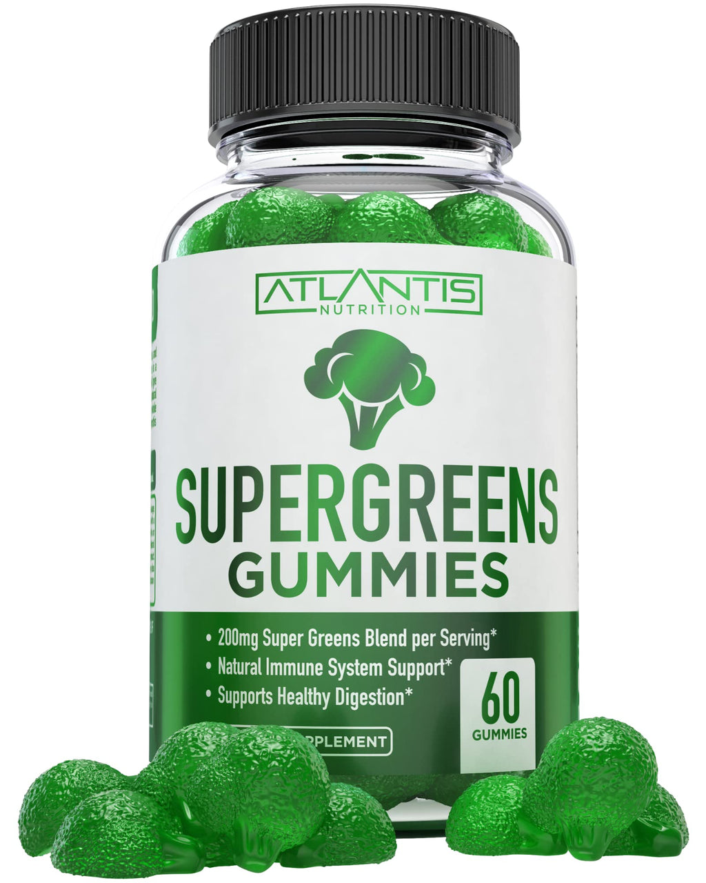 Supergreens Gummies Supplement with Spinach, Broccoli, Moringa, Beet Root, Celery, Green Tea, & Acai, Natural Raspberry Flavor, 60 cnt O70529